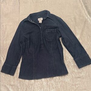 LOFT Navy stretch Denim Long Sleeve Shirt